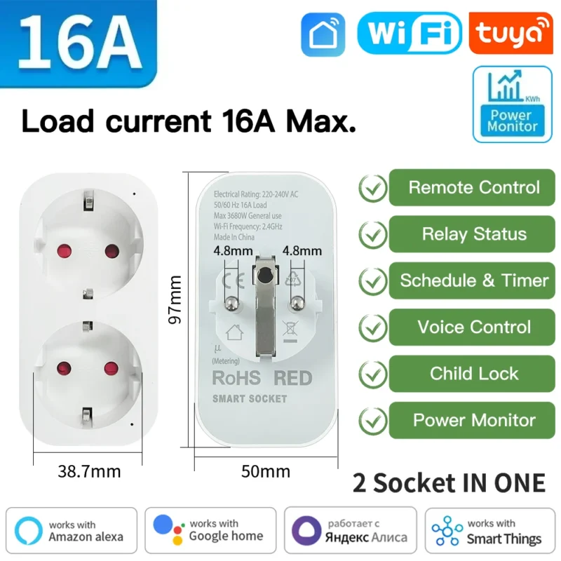 541440555 TNCE TUYA prise intelligente WiFi ou Zigbee3.0 prise EU 16A - 20A moniteur de